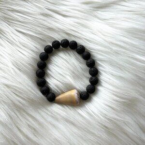 Hawaiian Morolet's Cone Shell Black Lava Rock Bead Stretchy Bracelet